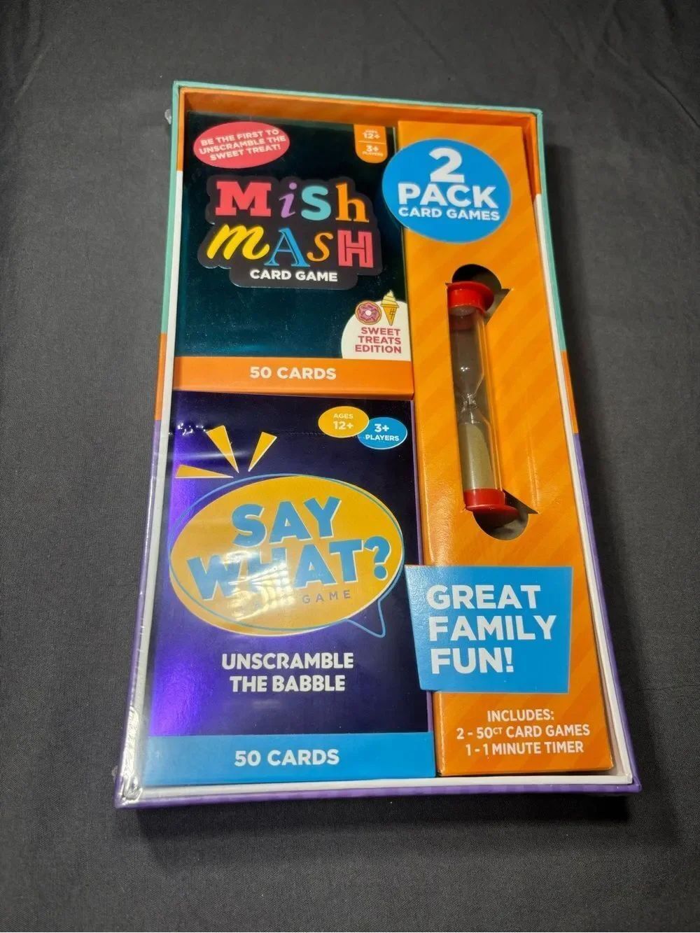 New Mish Mash & Say What? 2-Pack Card Games with Timer - Blue/Orange/Purple